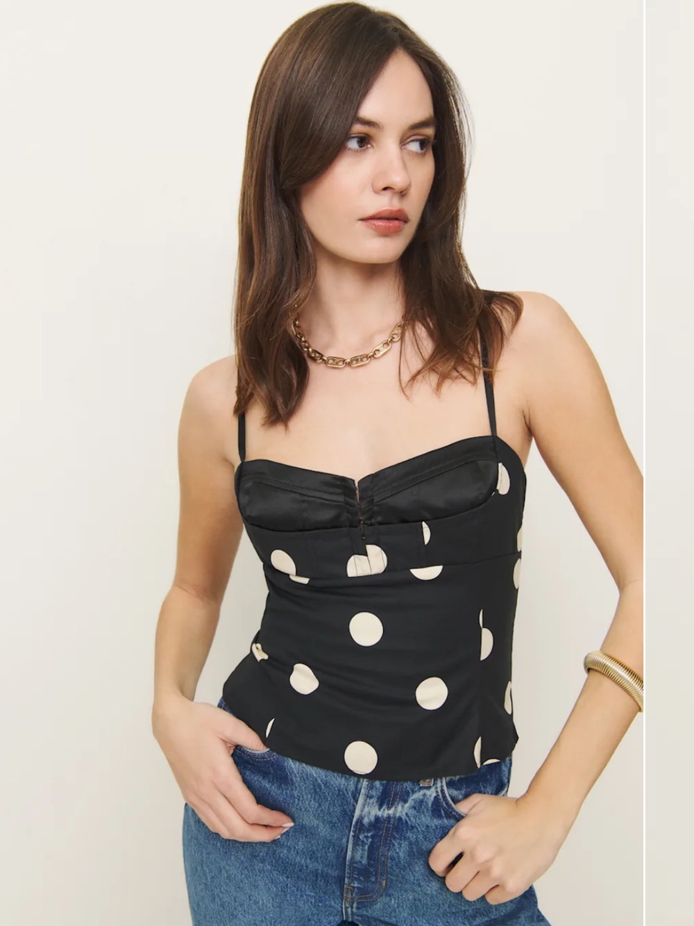 Reformation Victoria Cami in Black Polka Dot Size 8